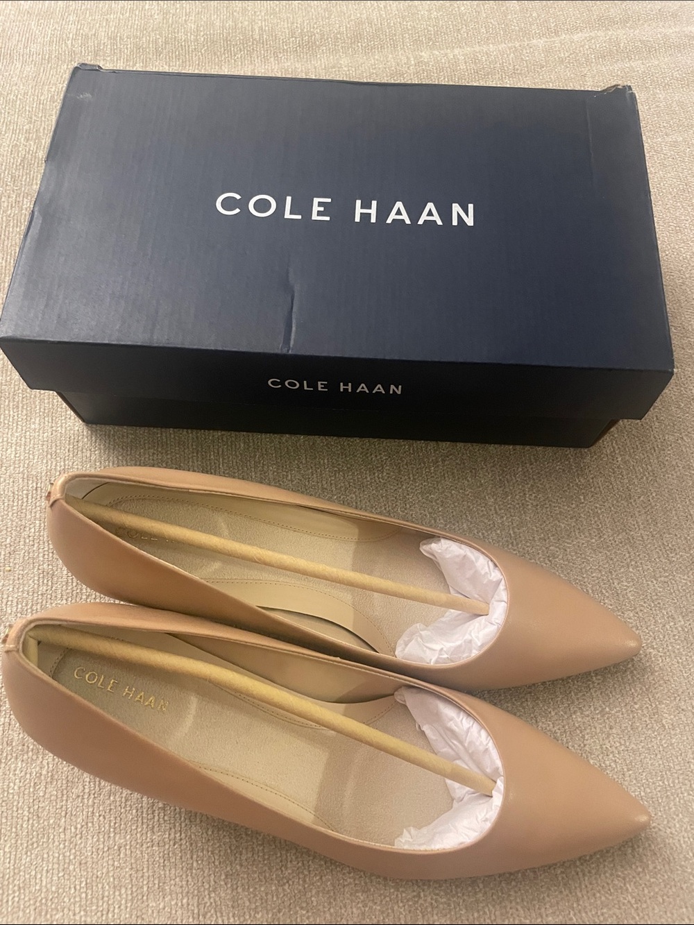 Cole Haan Blush Nude Pointed-Toe Leather Flats
